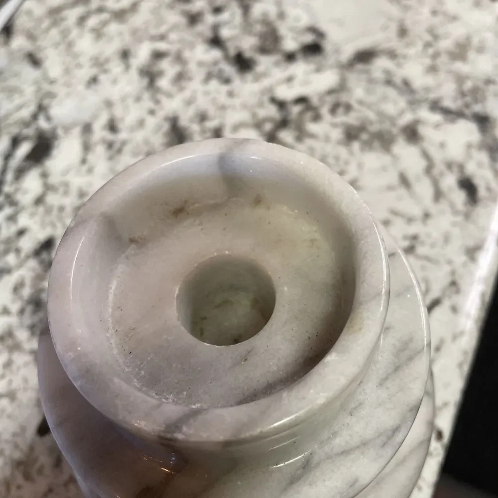 Vintage 1960s 1970s Good Wood White and Grey Pedestal Candle Holder